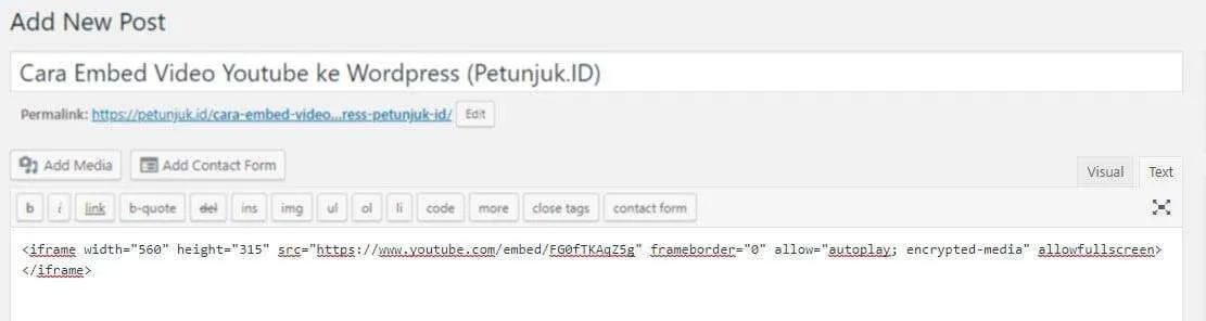 Cara Embed Video Youtube WordPress