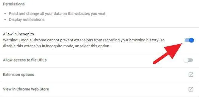 Cara mengaktifkan ekstensi di dalam mode Incognito
