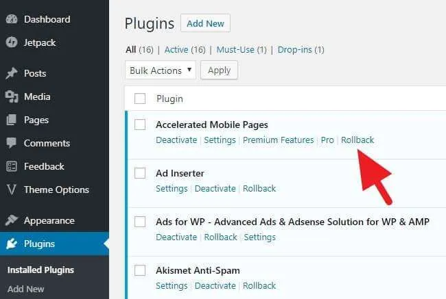 Tombol Rollback plugin