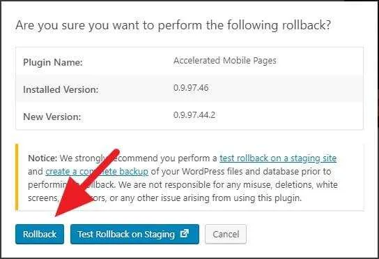Memulai rollback plugin