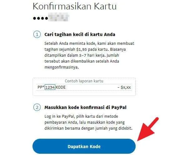 Cara Menghubungkan Kartu/Rekening ke PayPal (VERIFIKASI) 8 Kode konfirmasi kartu