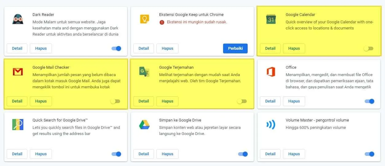 ekstensi nonaktif Cara Melihat Ekstensi Apa Saja yang Terinstal di Chrome 5 ekstensi nonaktif