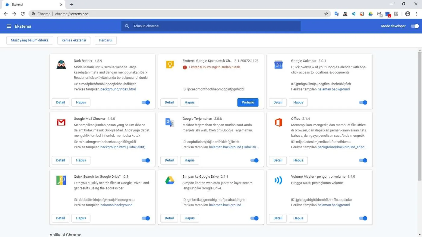 mode developer Cara Melihat Ekstensi Apa Saja yang Terinstal di Chrome 8 mode developer