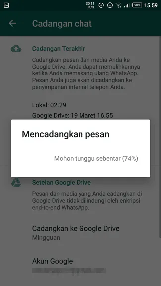 Mencadangkan pesan Cara Mudah Backup Pesan WhatsApp ke Google Drive 8 Mencadangkan pesan
