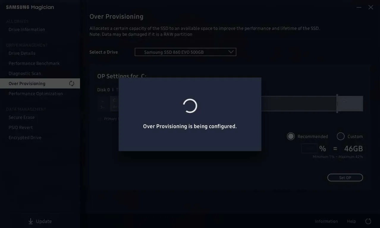 Cara Aktifkan Over Provisioning pada SSD Samsung 6 Over Provisioning is being configured Cara Aktifkan Over Provisioning pada SSD Samsung 6 Over Provisioning is being configured