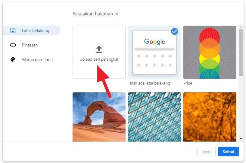 Upload dari perangkat 1 Cara Mengganti Background Google Chrome dengan Foto Sendiri 4 Upload dari perangkat 1