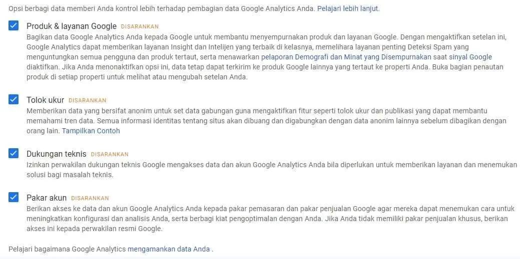 Cara Tambahkan Website Baru ke Google Analytics 7 Opsi berbagi data Cara Tambahkan Website Baru ke Google Analytics 7 Opsi berbagi data