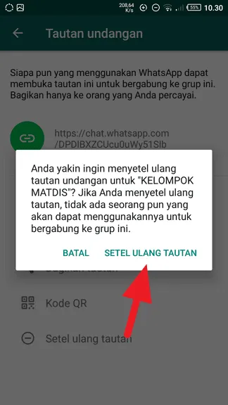 Konfirmasi setel ulang tautan Cara Membuat Link Undangan Grup WhatsApp 9 Konfirmasi setel ulang tautan