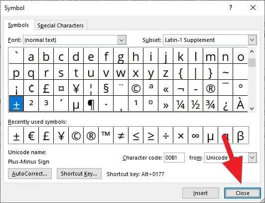 3 Cara Membuat Simbol Kurang-Lebih (±) di Ms. Word 6 Close 1 3 Cara Membuat Simbol Kurang-Lebih (±) di Ms. Word 6 Close 1