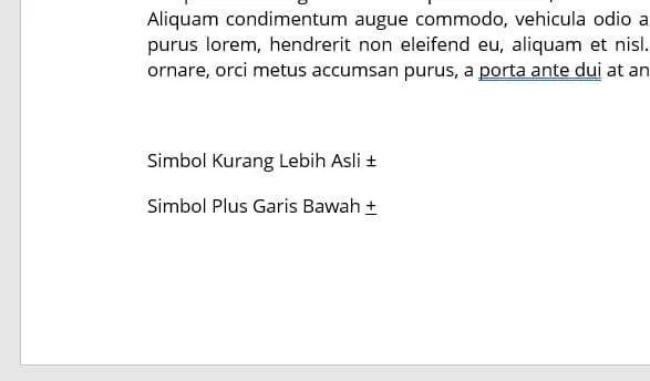 3 Cara Membuat Simbol Kurang-Lebih (±) di Ms. Word 9 simbol plus garis bawah 3 Cara Membuat Simbol Kurang-Lebih (±) di Ms. Word 9 simbol plus garis bawah