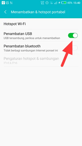 Penambatan USB Cara Menggunakan HP Android Sebagai WiFi Adapter PC 7 Penambatan USB