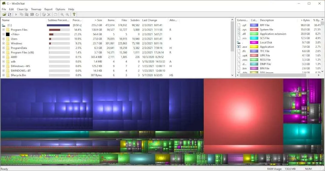WinDirStat result Cara Instan Mencari File Berukuran Besar di Windows 10 12 WinDirStat result