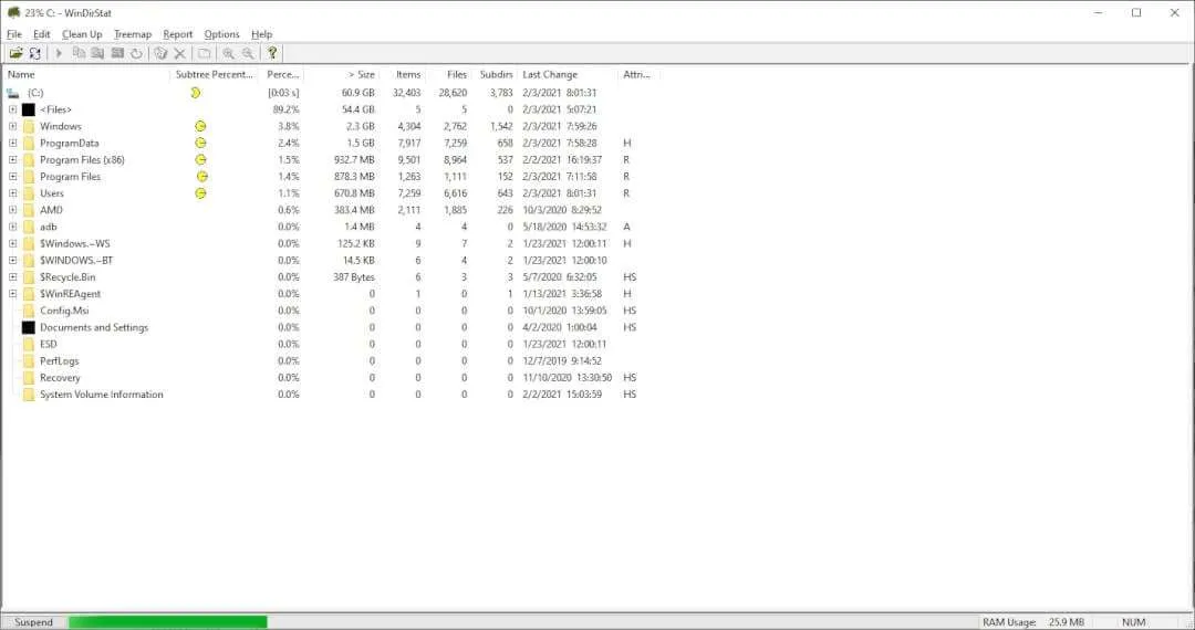 WinDirStat scanning Cara Instan Mencari File Berukuran Besar di Windows 10 11 WinDirStat scanning