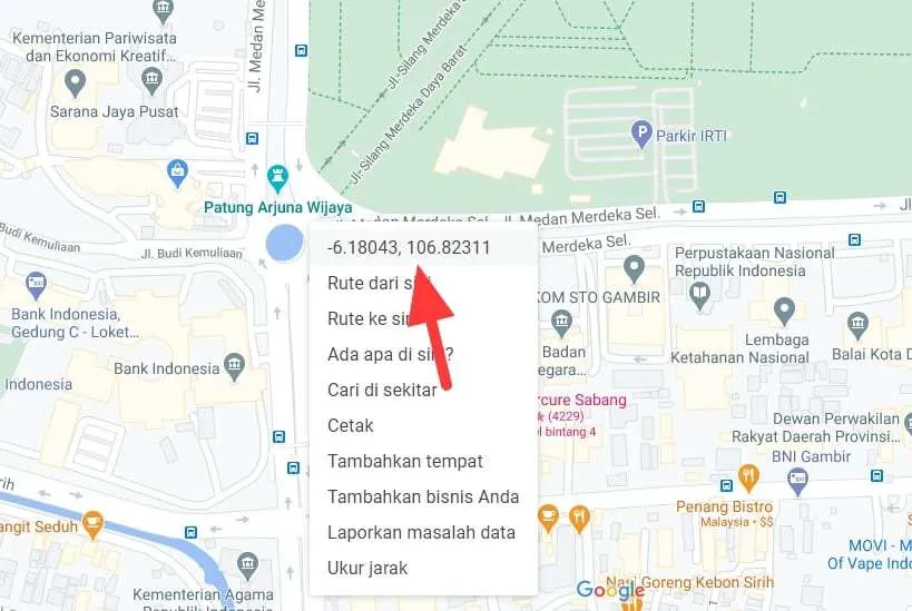 Salin koordinat Cara Mengetahui Titik Koordinat di Google Maps 7 Salin koordinat