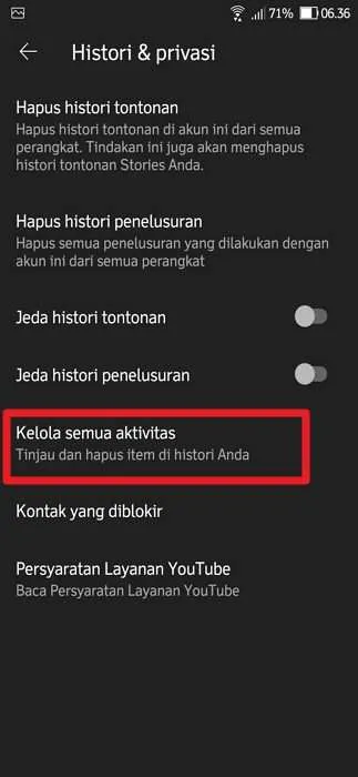 kelola semua aktivitas yt android Cara Menghapus Histori Tontonan YouTube Secara Otomatis 11 kelola semua aktivitas yt android