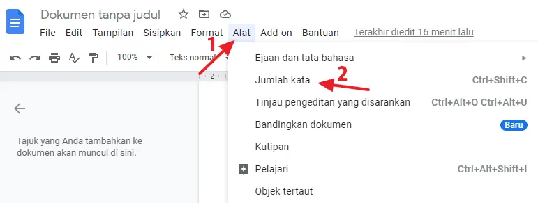 Cara Melihat Jumlah Kata di Google Docs via Web dan Aplikasi 6 alat jumlah kata Cara Melihat Jumlah Kata di Google Docs via Web dan Aplikasi 4 alat jumlah kata