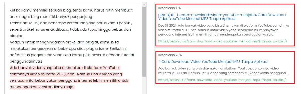 hasil sama Cara Mengecek Plagiarisme Artikel di Internet Secara Akurat 8 hasil sama