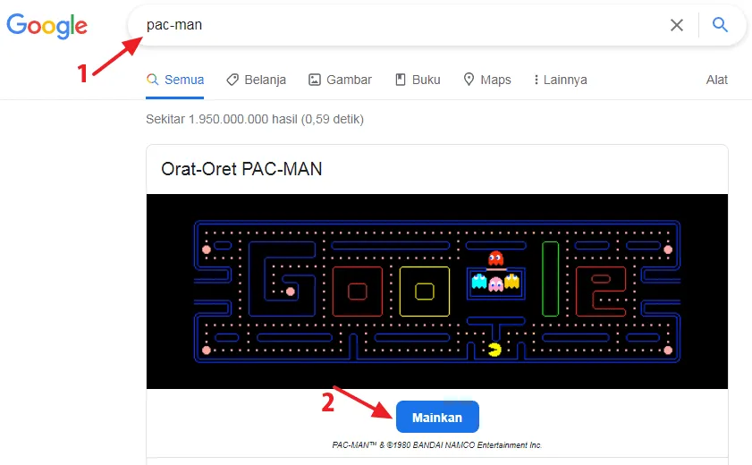 pac man Cara Mainkan 8 Game Tersembunyi di Google Chrome 4 pac man