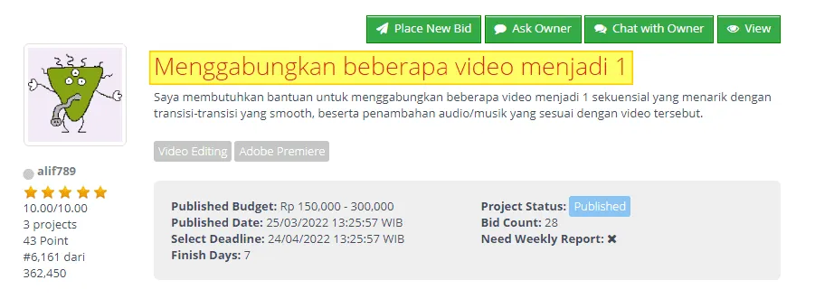 klik proyek Cara Mendapatkan Proyek di Situs dan Aplikasi Projects.co.id 5 klik proyek