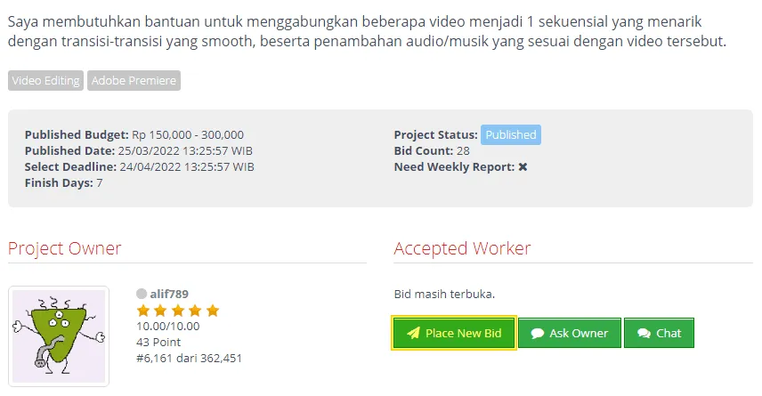 place new bid Cara Mendapatkan Proyek di Situs dan Aplikasi Projects.co.id 6 place new bid