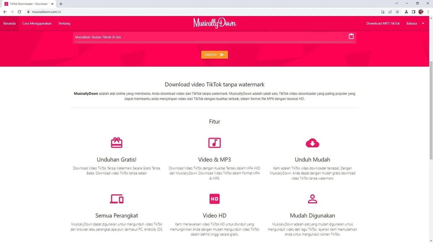 4 Situs Gratis Untuk Download Video TikTok di PC/Laptop 5 Tiktok Downloader oleh MusicallyDown 4 Situs Gratis Untuk Download Video TikTok di PC/Laptop 5 Tiktok Downloader oleh MusicallyDown