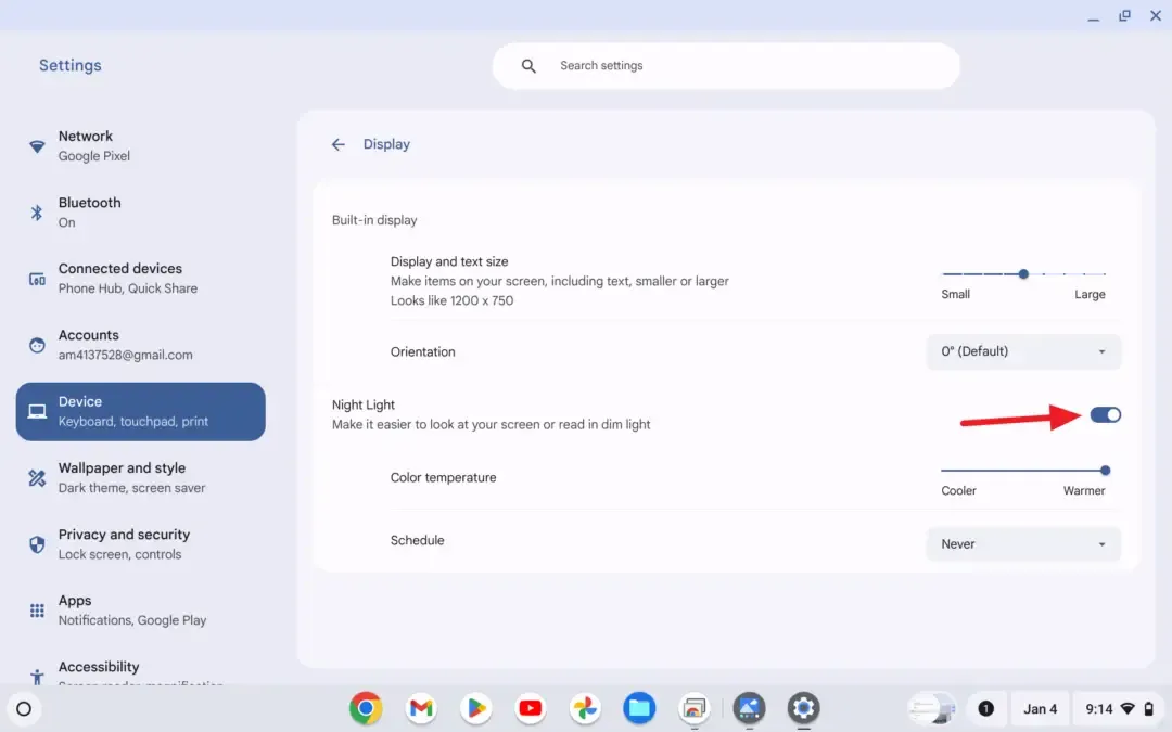 Cara Mengaktifkan Night Light di Chromebook untuk Mata yang Lebih Nyaman 3 Screenshot 2025 01 04 9.14.54 PM Cara Mengaktifkan Night Light di Chromebook untuk Mata yang Lebih Nyaman 3 Screenshot 2025 01 04 9.14.54 PM